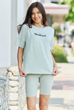 GeeGee My Go-To Full Size T-Shirt and Biker Shorts Lounge Set in Sage - ONLINE ONLY 2-10 DAY SHIPPING