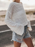 Openwork Round Neck Dropped Shoulder Knit Top - ONLINE ONLY