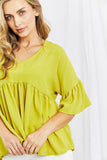Celeste Look At Me Full Size Flowy Ruffle Sleeve Top in Lime- ONLINE ONLY- 2-7 DAY SHIPPING