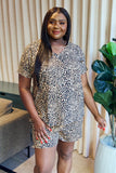Zenana Full Size Leopard V-Neck Top and Drawstring Shorts Lounge Set- ONLINE ONLY 2-10 DAY SHIPPING
