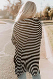 Striped Long Sleeve Cardigan with Pocket