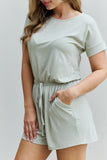 Zenana Chilled Out Full Size Short Sleeve Romper in Light Sage - ONLINE ONLY 2-10 DAY SHIPPING