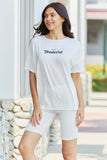 GeeGee My Go-To Full Size T-Shirt and Biker Shorts Lounge Set in White- ONLINE ONLY 2-10 DAY SHIPPING