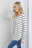 Zenana Full Size Striped V-Neck Long Sleeve Top- ONLINE ONLY 2-10 DAY SHIPPING