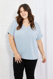 Zenana Simply Comfy Full Size V-Neck Loose Fit Shirt in Blue- ONLINE ONLY 2-10 DAY SHIPPING