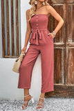 Decorative Button Strapless Smocked Jumpsuit with Pockets- ONLINE ONLY 2-10 DAY SHIPPING