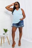 Blumin Apparel Chance of Sun Full Size Ribbed V-Neck Tank in Blue- ONLINE ONLY 2-10 DAY SHIPPING