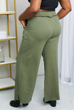 Zenana Full Size Drawstring Waist Distressed Wide Leg Pants in LT Olive- ONLINE ONLY 2-10 DAY SHIPPING