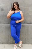 ODDI Full Size Textured Woven Jumpsuit in Royal Blue- ONLINE ONLY 2-10 DAY SHIPPING