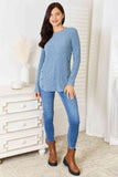 -Online Only -Double Take Round Neck Ribbed Long Sleeve T-Shirt