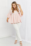 Celeste Look At Me Full Size Flowy Ruffle Sleeve Top in Pink- ONLINE ONLY- 2-7 DAY SHIPPING