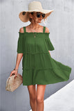 Cold-Shoulder Frill Trim Tiered Dress- ONLINE ONLY 2-10 DAY SHIPPING