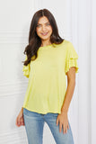 Culture Code Mi Amor Full Size Round Neck Ruffle Sleeve Top in Yellow - ONLINE ONLY 2-10 DAY SHIPPING
