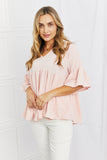 Celeste Look At Me Full Size Flowy Ruffle Sleeve Top in Pink- ONLINE ONLY- 2-7 DAY SHIPPING