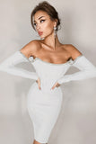Off-Shoulder Long Sleeve Mini Dress with Rhinestone Detail- ONLINE ONLY 2-10 DAY SHIPPING