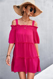 Cold-Shoulder Frill Trim Tiered Dress- ONLINE ONLY 2-10 DAY SHIPPING
