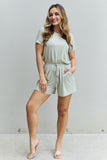 Zenana Chilled Out Full Size Short Sleeve Romper in Light Sage - ONLINE ONLY 2-10 DAY SHIPPING