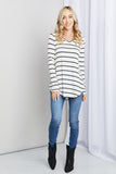 Zenana Full Size Striped V-Neck Long Sleeve Top- ONLINE ONLY 2-10 DAY SHIPPING
