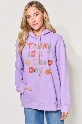 Simply Love Full Size Letter Graphic Long Sleeve Hoodie - ONLINE ONLY
