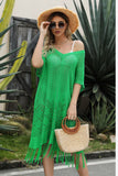 V-Neck Short Sleeve Fringe Hem Knit Dress- ONLINE ONLY 2-10 DAY SHIPPING
