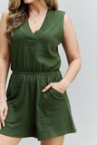 Zenana Forever Yours Full Size V-Neck Sleeveless Romper in Army Green - ONLINE ONLY 2-10 DAY SHIPPING