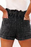 Paperbag Waist Denim Shorts with Pockets - ONLINE ONLY