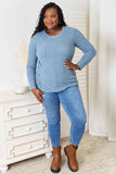 -Online Only -Double Take Round Neck Ribbed Long Sleeve T-Shirt