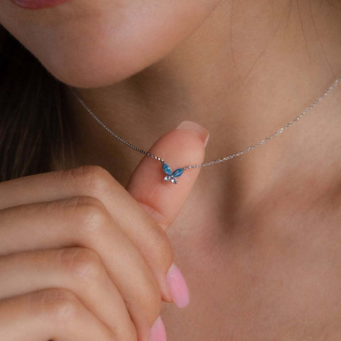 Titanium Steel Natural Opal Butterfly Necklace - ONLINE ONLY