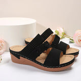 Flower PU Leather Wedge Sandals - ONLINE ONLY