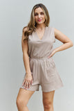Zenana Forever Yours Full Size V-Neck Sleeveless Romper in Sand- ONLINE ONLY 2-10 DAY SHIPPING
