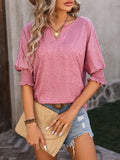Heathered Notched Lantern Sleeve Blouse - ONLINE ONLY