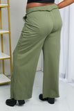 Zenana Full Size Drawstring Waist Distressed Wide Leg Pants in LT Olive- ONLINE ONLY 2-10 DAY SHIPPING