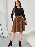 Plus Size Tied Decorative Button Paperbag Waist Skirt