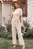 Full Size Tie Waist Straight Leg Jumpsuit- ONLINE ONLY 2-10 DAY SHIPPING
