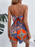 Printed Spaghetti Strap Tie Back Romper- ONLINE ONLY 2-10 DAY SHIPPING