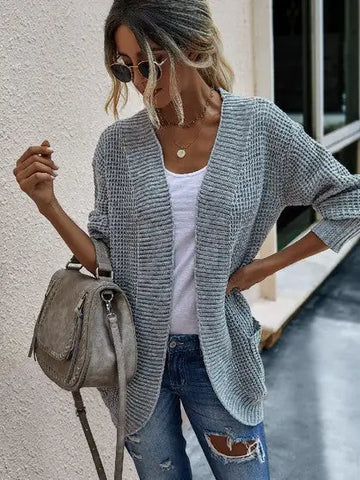 Solid Open Front Knit Cardigan - In Store