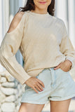 GeeGee All The Time Full Size Cold Shoulder Cable Knit Sweater - ONLINE ONLY 2-10 DAY SHIPPING