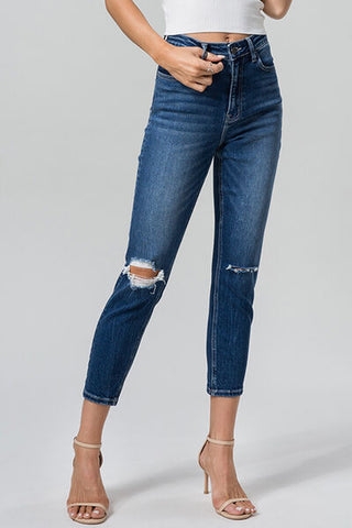 BAYEAS Full Size High Waist Distressed Washed Cropped Mom Jeans - ONLINE ONLY