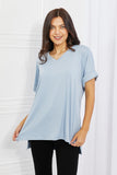 Zenana Simply Comfy Full Size V-Neck Loose Fit Shirt in Blue- ONLINE ONLY 2-10 DAY SHIPPING