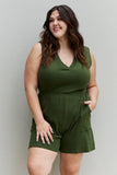 Zenana Forever Yours Full Size V-Neck Sleeveless Romper in Army Green - ONLINE ONLY 2-10 DAY SHIPPING