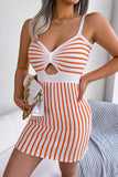 Striped Cutout Spaghetti Strap Knit Dress- ONLINE ONLY 2-10 DAY SHIPPING