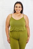 Capella Comfy Casual Full Size Solid Elastic Waistband Jumpsuit in Chartreuse - ONLINE ONLY 2-7 DAY SHIP
