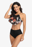 Tropical Print Ruffled Two-Piece Swimsuit