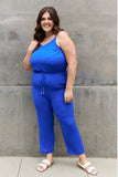 ODDI Full Size Textured Woven Jumpsuit in Royal Blue- ONLINE ONLY 2-10 DAY SHIPPING