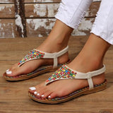Beaded PU Leather Open Toe Sandals - ONLINE ONLY