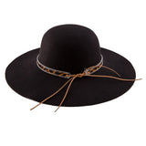 Wide Brim Felt Floppy Hat Featuring Faux Leather Leopard Print Band - In Store