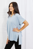 Zenana Simply Comfy Full Size V-Neck Loose Fit Shirt in Blue- ONLINE ONLY 2-10 DAY SHIPPING