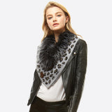Leopard Print Knit Scarf/Shawl Featuring Faux Fur Neck Trim and Coconut Button Details - In Store