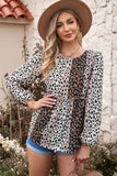 Animal Print Patchwork Balloon Sleeve Blouse- ONLINE ONLY 2-10 DAY SHIPPING