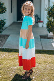 Girls Color Block Round Neck Maxi Dress- ONLINE ONLY 2-10 DAY SHIPPING